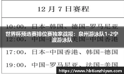 世界杯预选赛排位赛独家战报：泉州游泳队1-2宁波游泳队